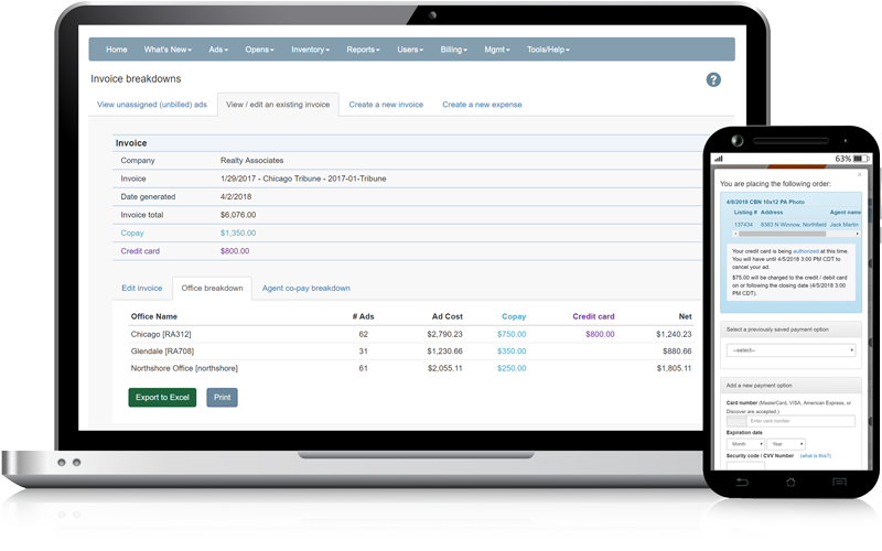 Admaster - Billing, expense tracking, credit card user interface