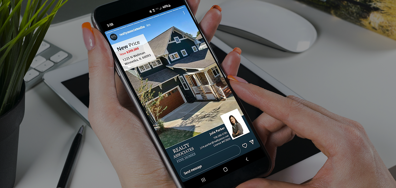 Branded real estate social media images on smartphone
